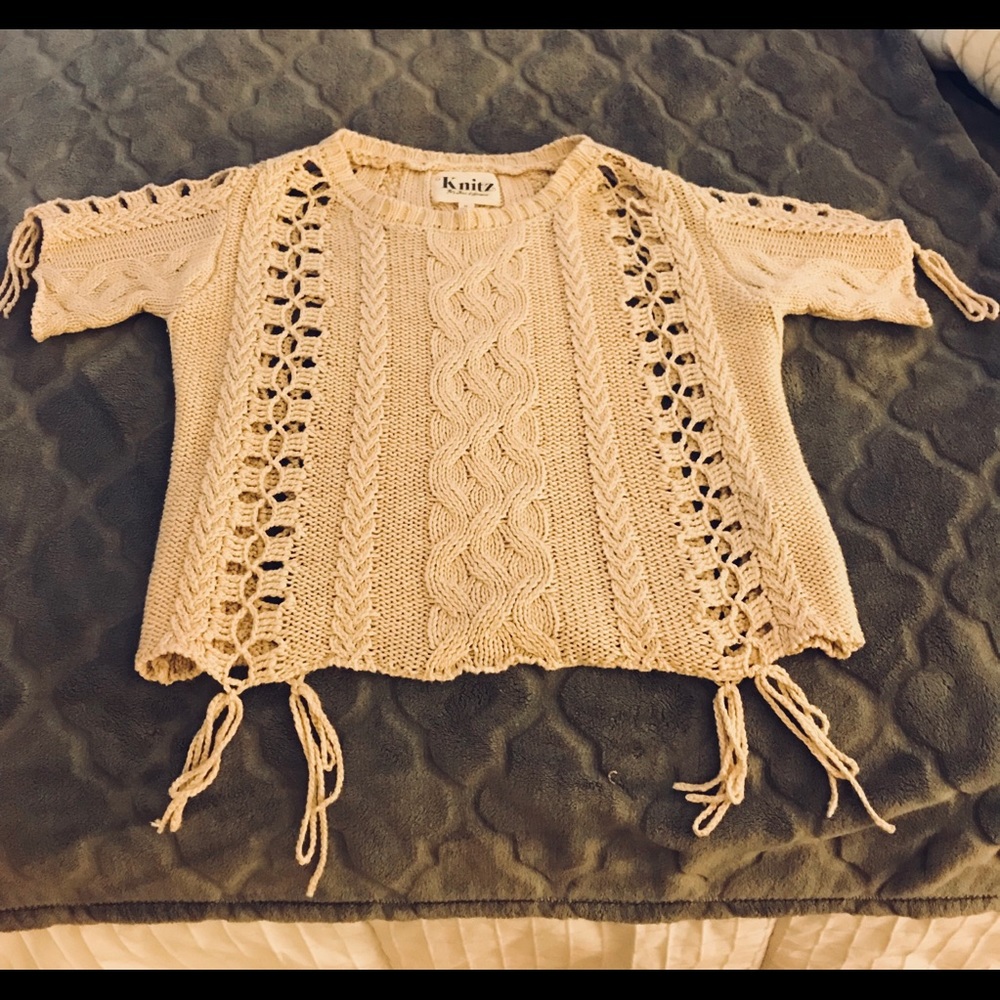 For Love and Lemons KNITZ cream cable crop